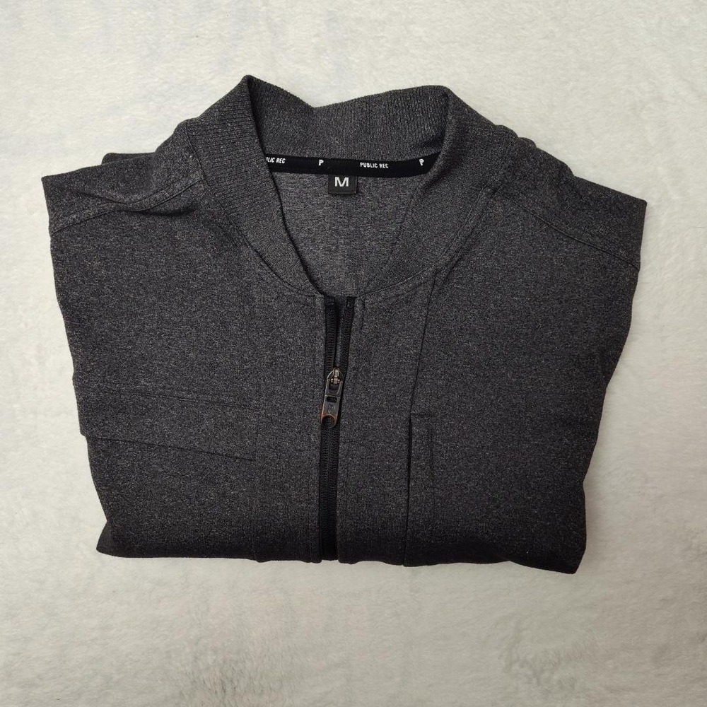 Public Rec Jacket Mens Medium Gray Full Zip Track Bomber Stretch Pockets Golf